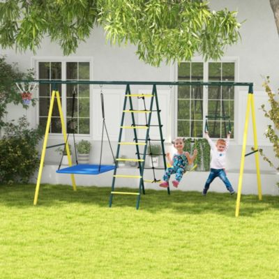 Metal Swing Set for Backyard, 5 in 1 Design for Ages 3-8,