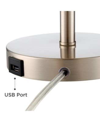 Modern Accent Table Lamp with Hotel Style USB and AC Power Outlet in Base 20" High Brushed Steel White Empire Shade for Living Room Desk