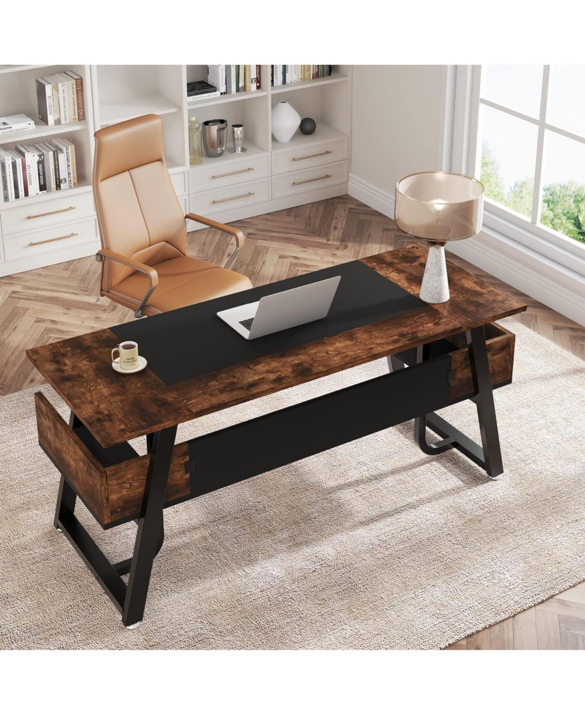 Tribesigns inch Computer Desk Modern Office Desk with Shelf for Home Office, Large Writing Table Wood Business Workstation with Storage Shelves and