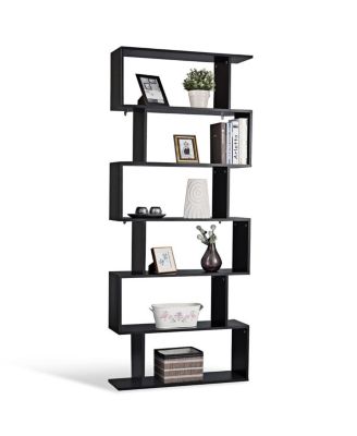 6 Tier S-Shaped Bookcase Z-Shelf Style Storage Display Modern Bookshelf Black