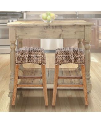 Maui 25.5" Rustic Bohemian Hyacinth/Wood Backless Counter Stool, Brown Wash Woven Seat with Natural Wood Frame