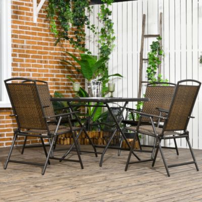 5 Pieces Wicker Patio Dining Set Foldable W/ Umbrella Hole