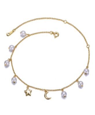 Sterling Silver 14k Gold Plated Anklet With White Pearls Charms