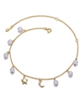 Rachel Glauber Sterling Silver 14k Gold Plated Anklet with White Pearls and Charms - Gold