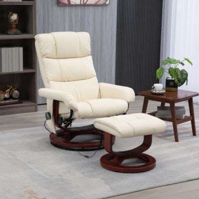 PU Leather Massage Recliner with Ottoman and Remote,