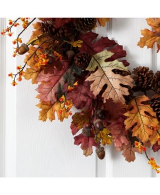 24" Oak Leaf Acorn Pine Cone Wreath
