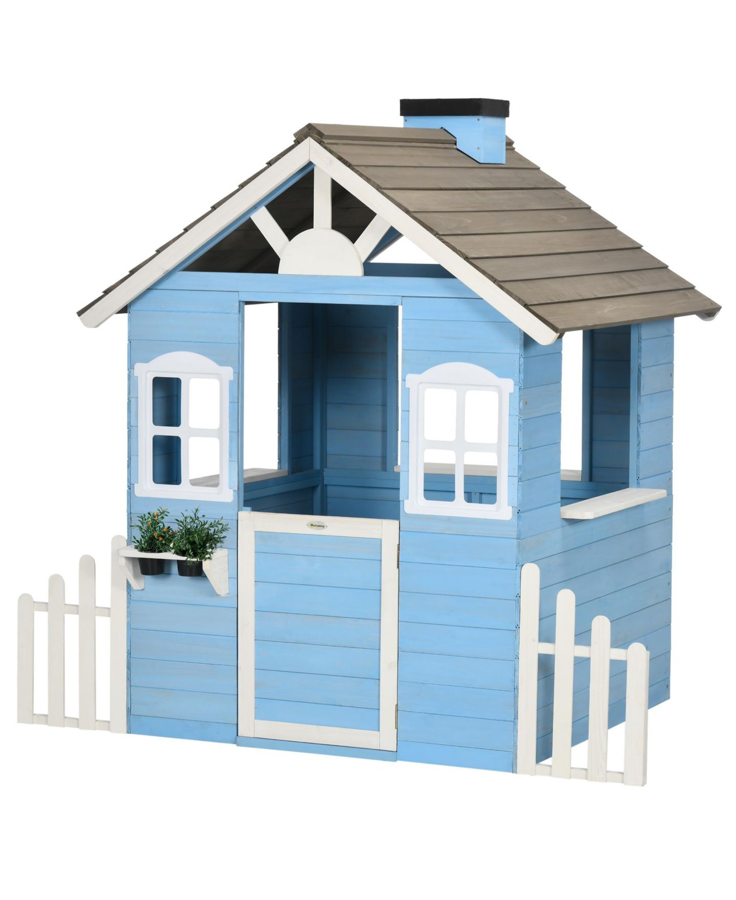 Детская игрушка Outsunny Outdoor Wooden Playhouse with Flower Pot Holders, Ages 3+ — фото 1