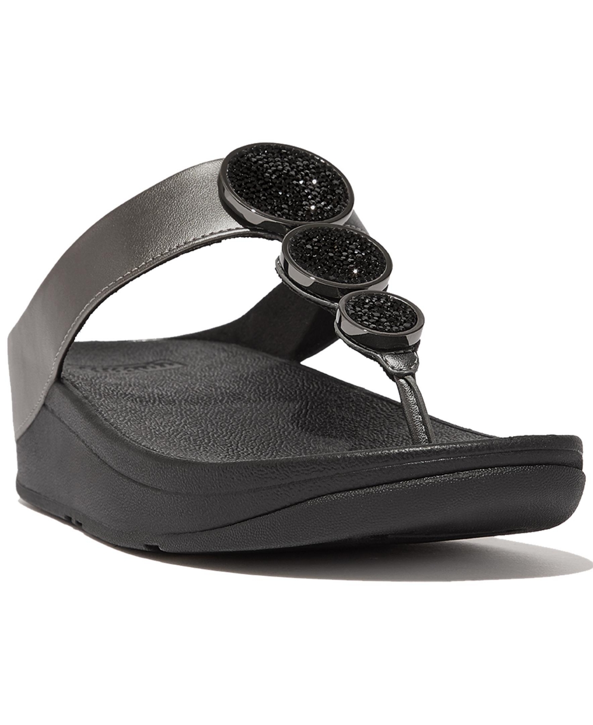 Fitflop Women's Halo Bead-circle Metallic Toe-post Sandals In Black