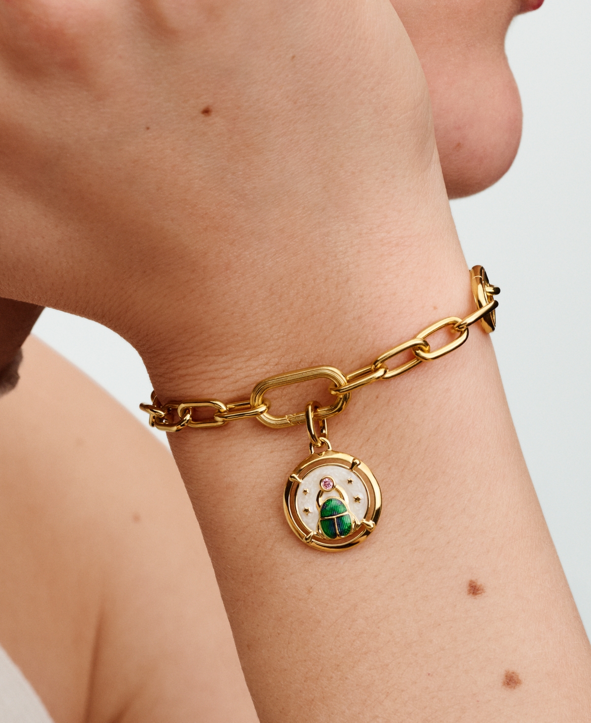 Pandora 14k Gold-plated Scarab Beetle Medallion Charm In Gold
