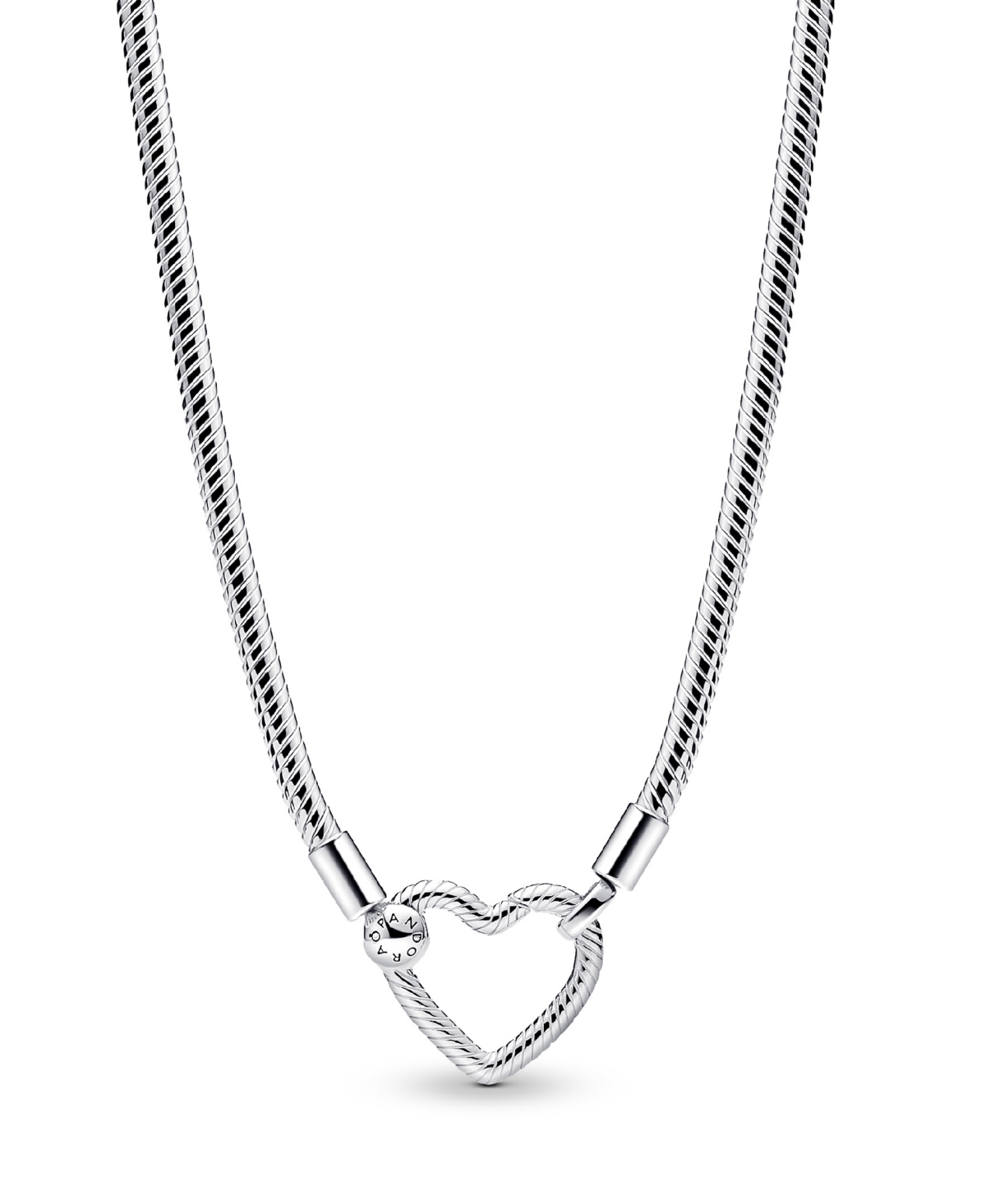 Sterling Silver Heart Closure Snake Chain Necklace - Silver