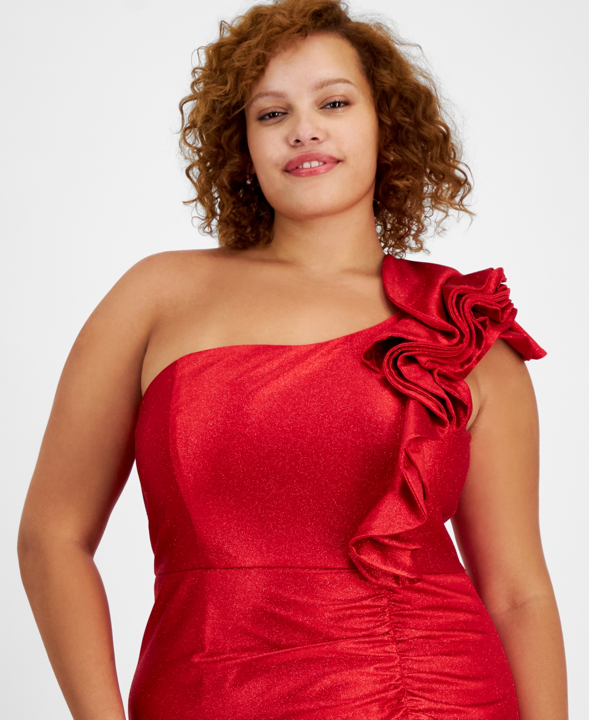 Emerald Sundae Trendy Plus Size Ruffle-Shoulder Gown