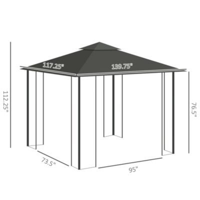 10' x 11.5' Metal Patio Gazebo with Double Canopy and Decorative Tree Motifs