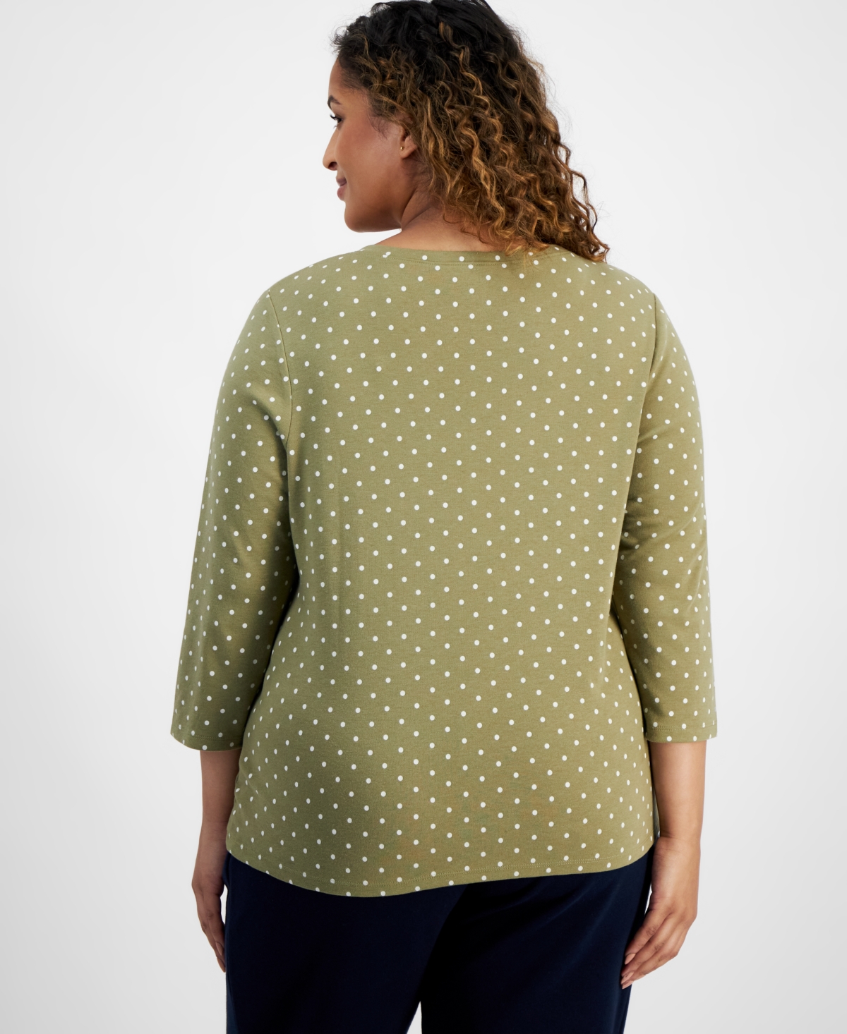 Style & Co Plus Size Printed Henley 3/4-Sleeve Top, Created for Macy's