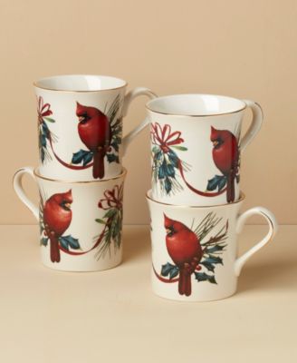 Winter Greetings Cardinal Mugs, Set of 4