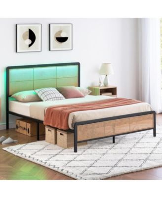 Queen Bed Frame with LED Lights, Metal Platform Bed Frame with Braided Design Headboard and Footboard, Noise Free Queen Size Mattress Foundation, No Box Spring Needed, Easy Assembly
