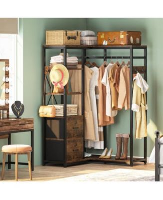 Tribesigns Corner Clothes Rack, L Shaped Garment Rack with Shelves and ...