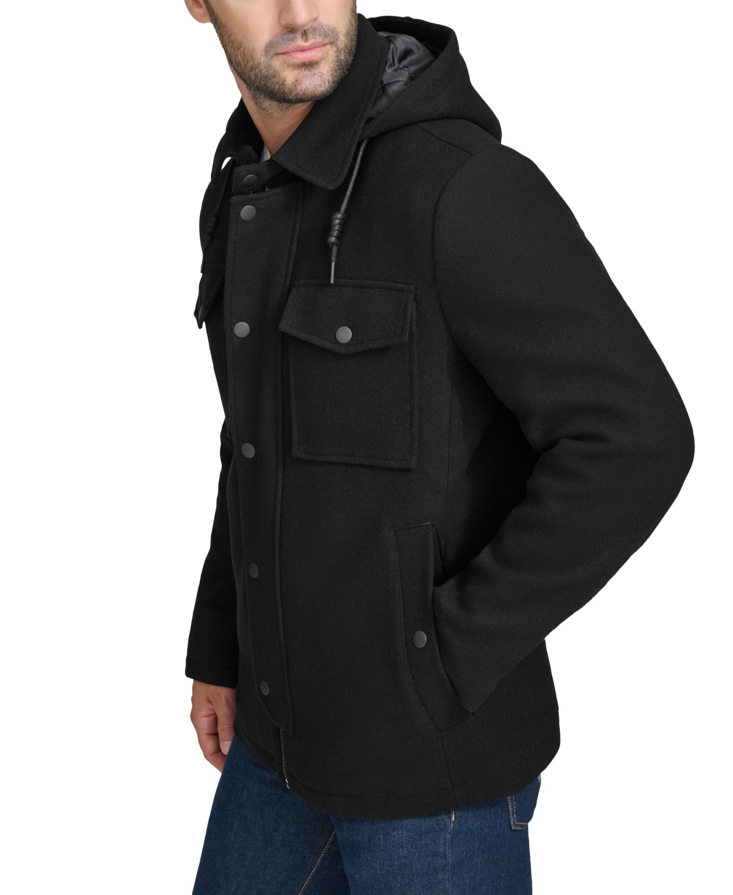 Мужская куртка Cole Haan Full-Zip Twill Field with Removable Hood, цвет: Чёрный — фото 3