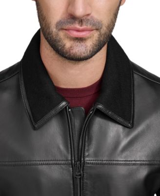 Men's Full-Zip Leather Bomber Jacket 