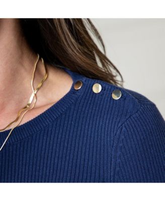 Women's Long Sleeve Breton Button Sweater Made from Organic Cotton