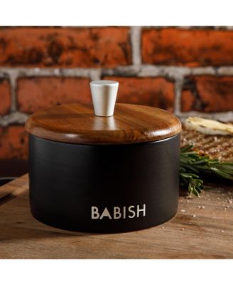 Stoneware Salt Cellar W/ Wood Lid - Stoneware - 4" X 3.5"