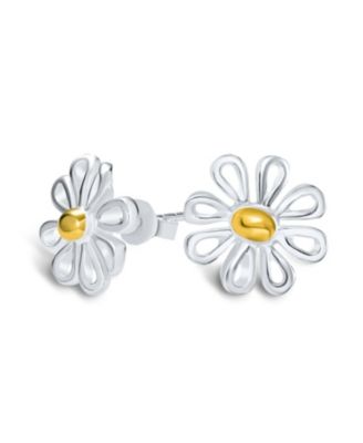 Daisy Pendant Necklace and Stud Earrings Jewelry Set Gold Plated Sterling Silver