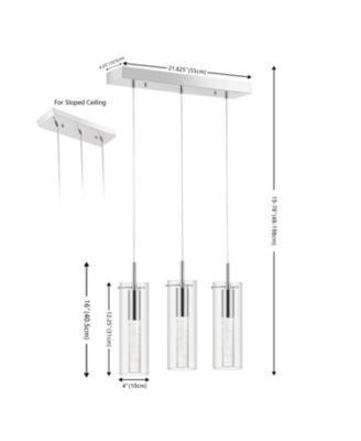 Mium 21.63" 3-Light Modern Style Iron/Crystal/Glass Integrated LED Linear Pendant, Chrome