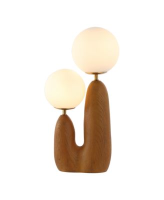 Oda 17.75" 2-Light Modern Bohemian Resin/Iron/Frosted Glass Danish Cactus LED Table Lamp, Brown Wood Finish