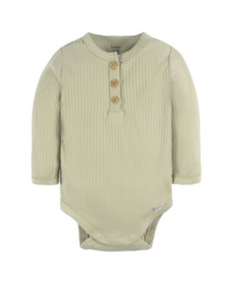 Baby Girls Henley Long Sleeve Bodysuits, 2-Pack