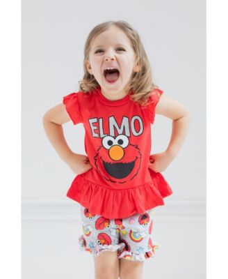 Little Girls Elmo Peplum T-Shirt and French Terry Shorts Outfit Set