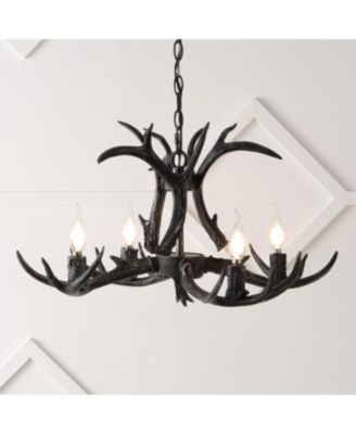 Eldora 26" Adjustable Resin Antler 4-Light LED Chandelier, Black