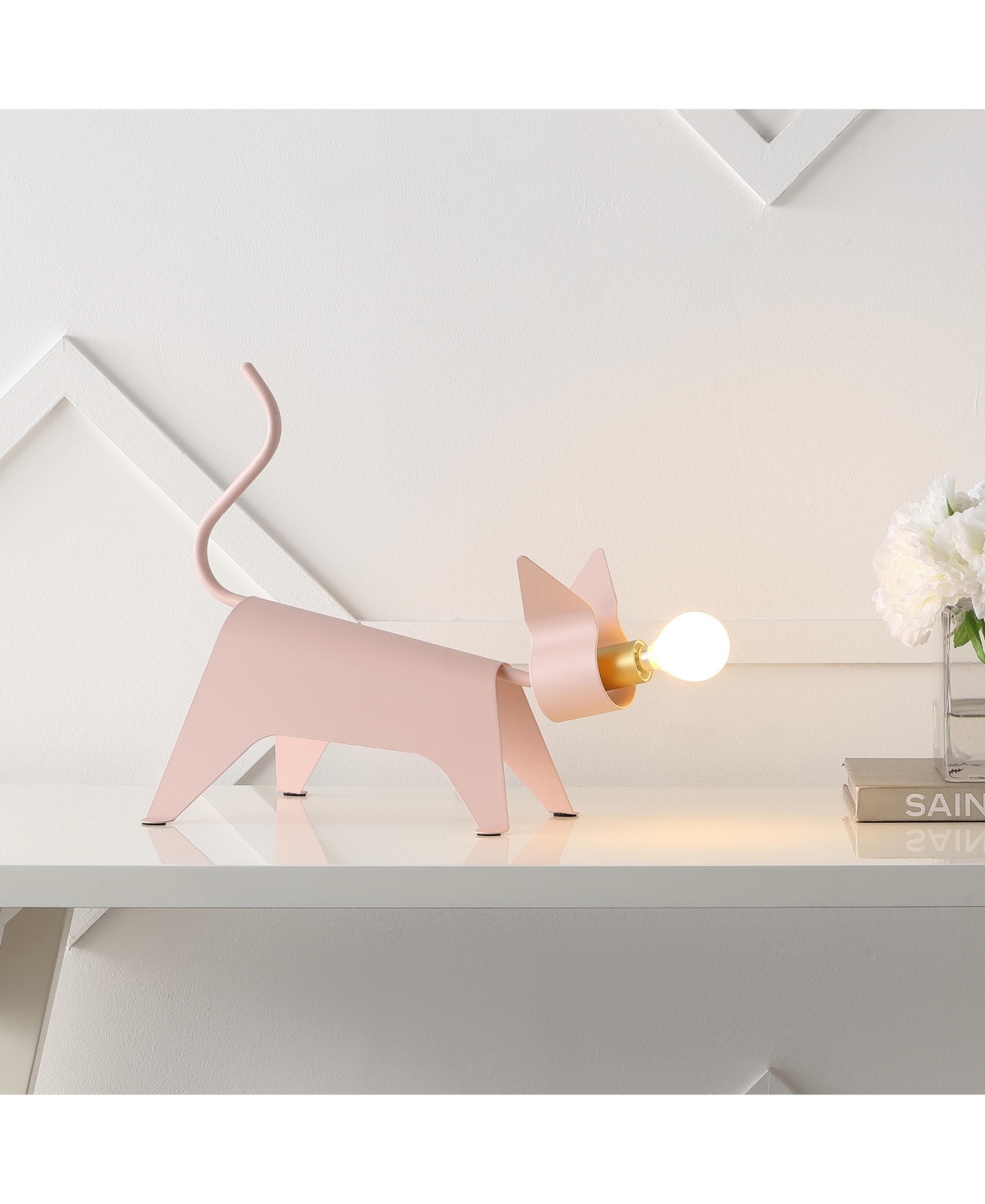 Jonathan Y Penelope 11.75" Modern Industrial Iron Feline Led Kids' Lamp, Pink