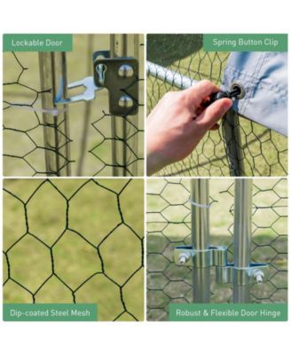 6.2 Feet/12.5 Feet/19 Feet Large Metal Coop Outdoor Galvanized Dome Cage with Cover