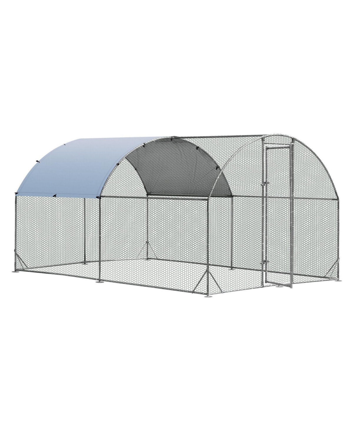 6.2 Feet/12.5 Feet/19 Feet Large Metal Coop Outdoor Galvanized Dome Cage with Cover - Silver