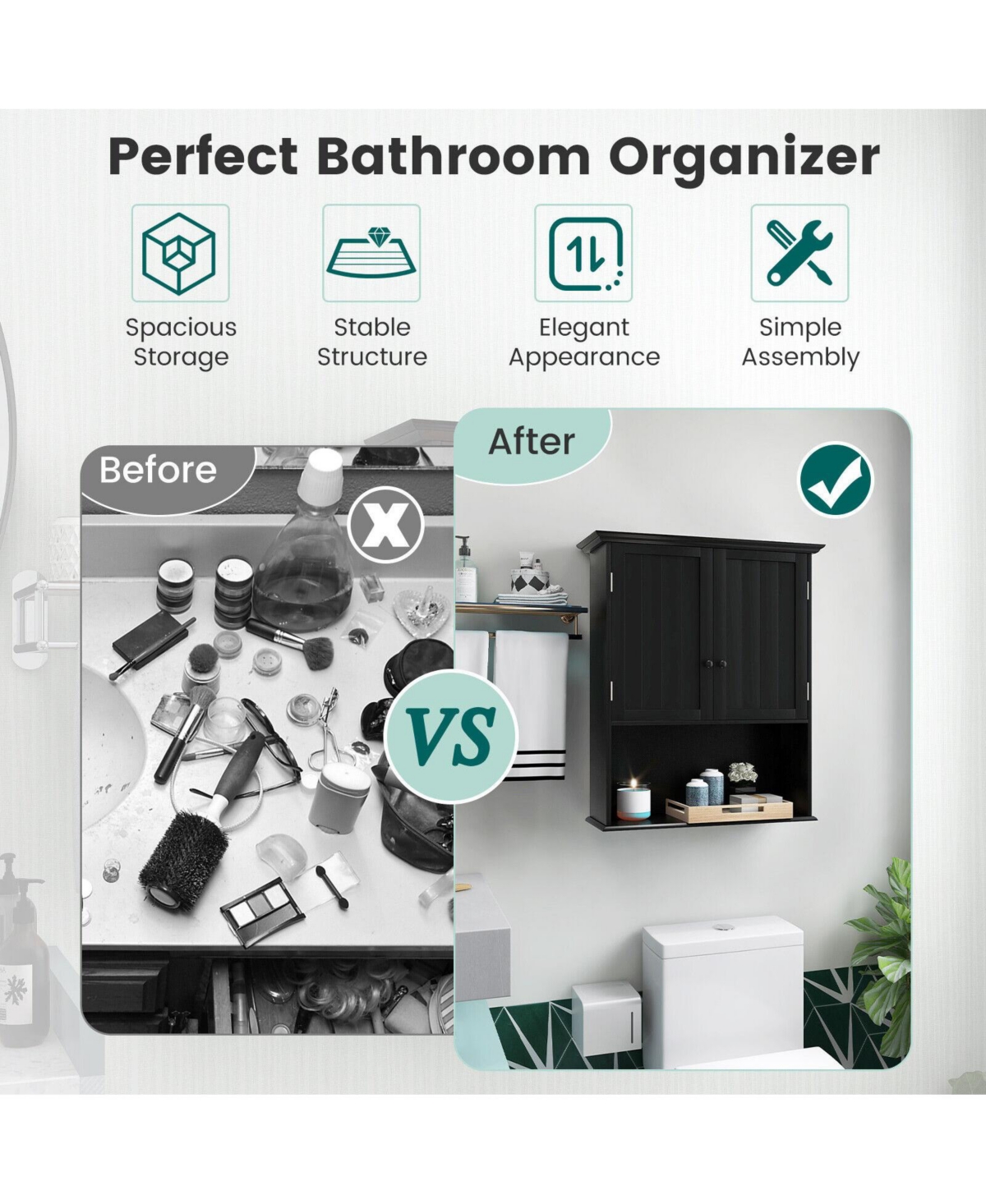 Skonyon 2-Door Wall Mount Bathroom Storage Cabinet with Open Shelf
