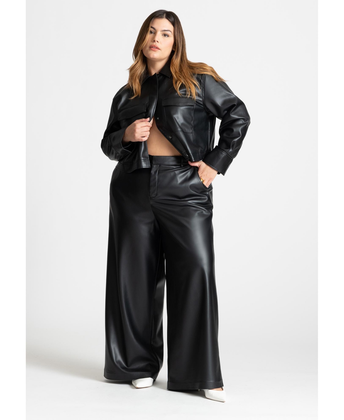 Eloquii Women's Cropped Faux Leather Jacket