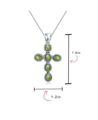 South Western Style Multi Color Stones Bezel Set Cross Pendant Necklace Sterling Silver