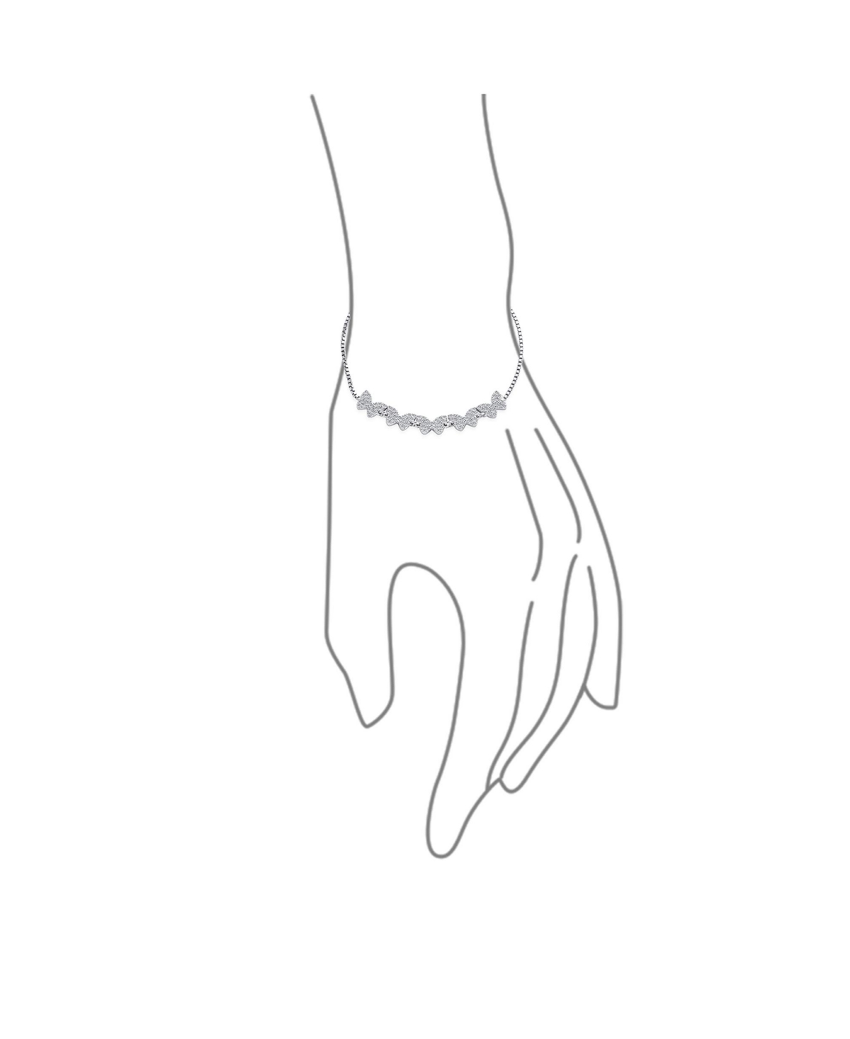 Bling Jewelry Elegant Modern Dainty Cubic Zirconia Micro Pave Cz Five Butterfly Slide Bolo Bracelet For Women Sterling Silver Adjustable Sliding Ball