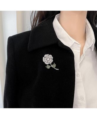 Elegant Dress Accessories Large Colorful Floral Bouquet Flower Roses Pave CZ Accent Flower Brooch Lapel Pin Brass