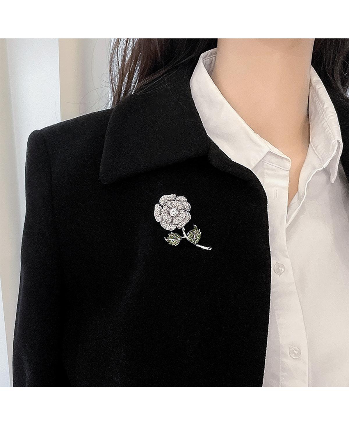 Bling Jewelry Elegant Dress Accessories Large Colorful Floral Bouquet Flower Roses Pave Cz Accent Flower Brooch Lapel Pin Brass