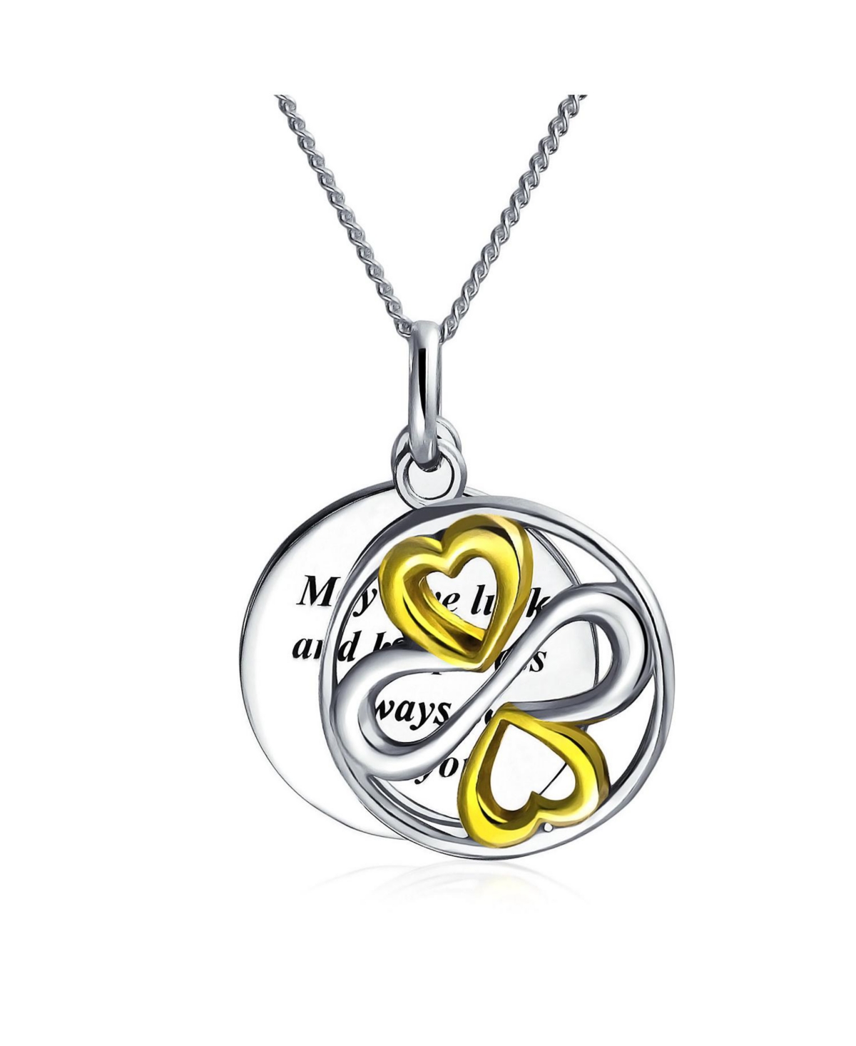 Bling Jewelry May Love Luck Happiness Be always With You Bff Inspirational Pendant Necklace For Graduation Gift 2 Tone Sterling Silver