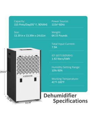 155 Pint Commercial Dehumidifier for Space up to 8000 Sq. Ft