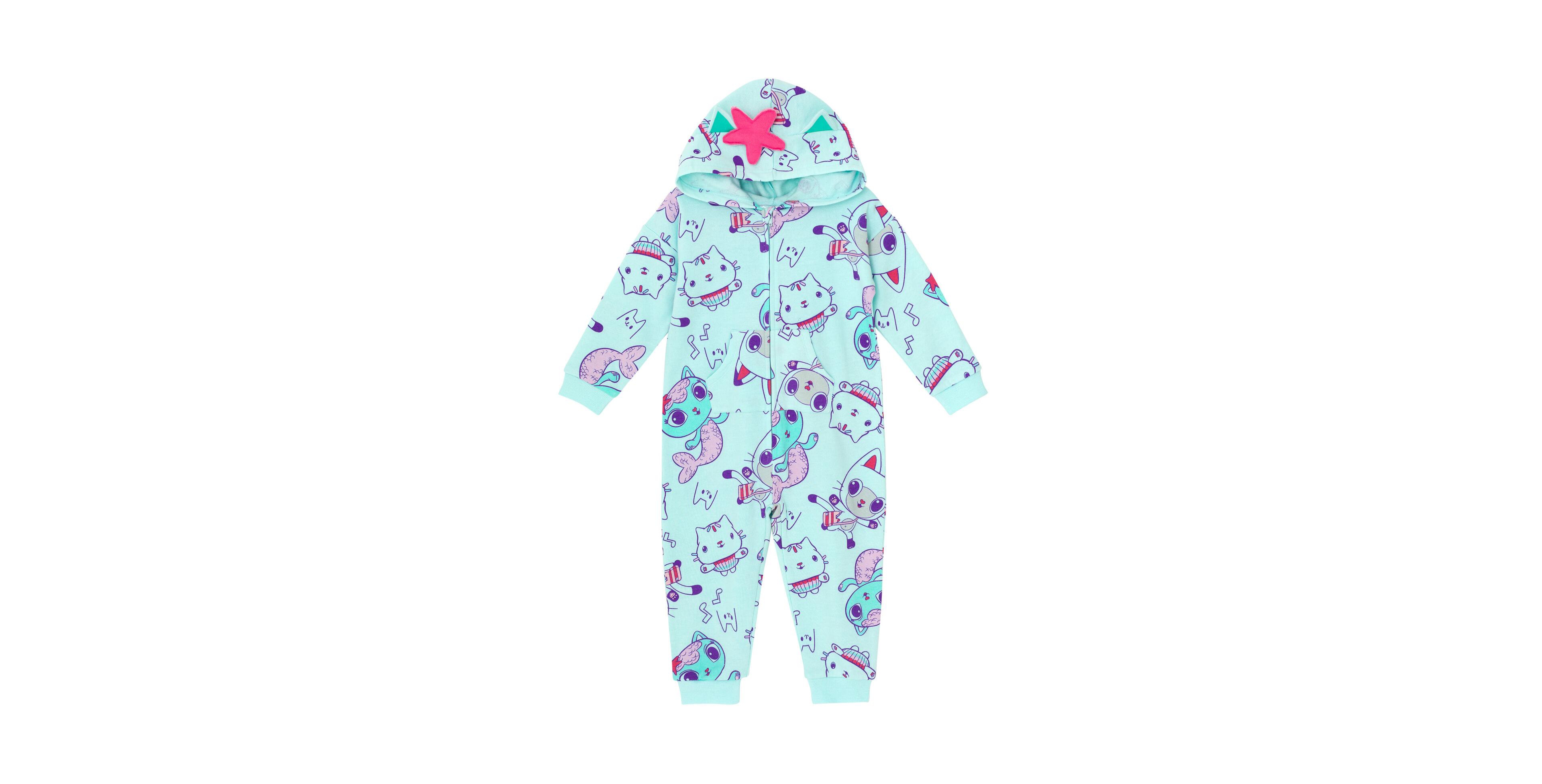 Dreamworks Gabby's Dollhouse Girls Pandy Paws Cakey Cat MerCat Fleece Zip Up Coverall to