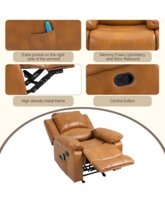 Heavy Duty Faux Leather 8-Point Massage Glider Recliner with Remote Control and Side Pocket
