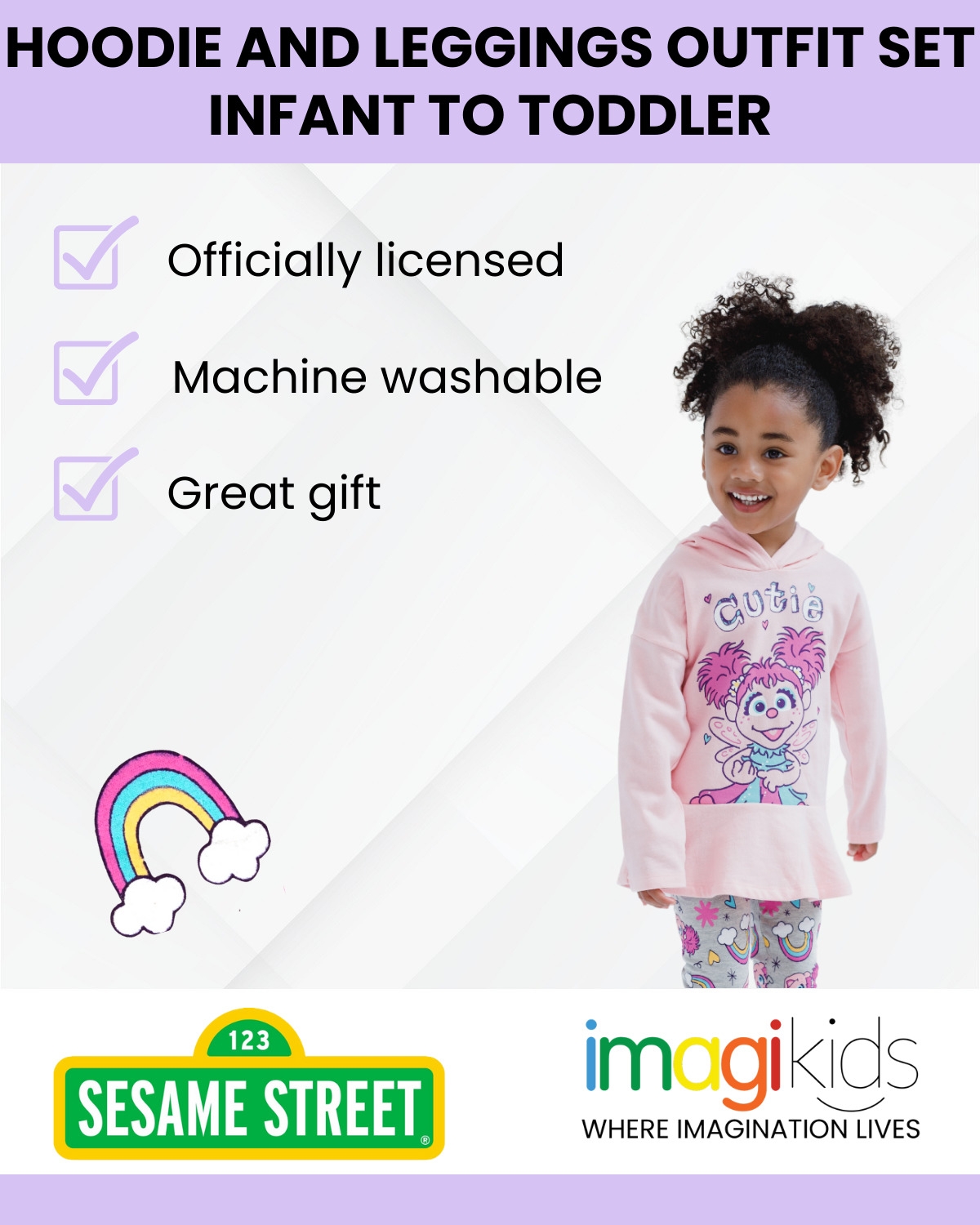 Sesame Street Baby Girls Rainbow Fleece Hoodie and Leggings Outfit Set to