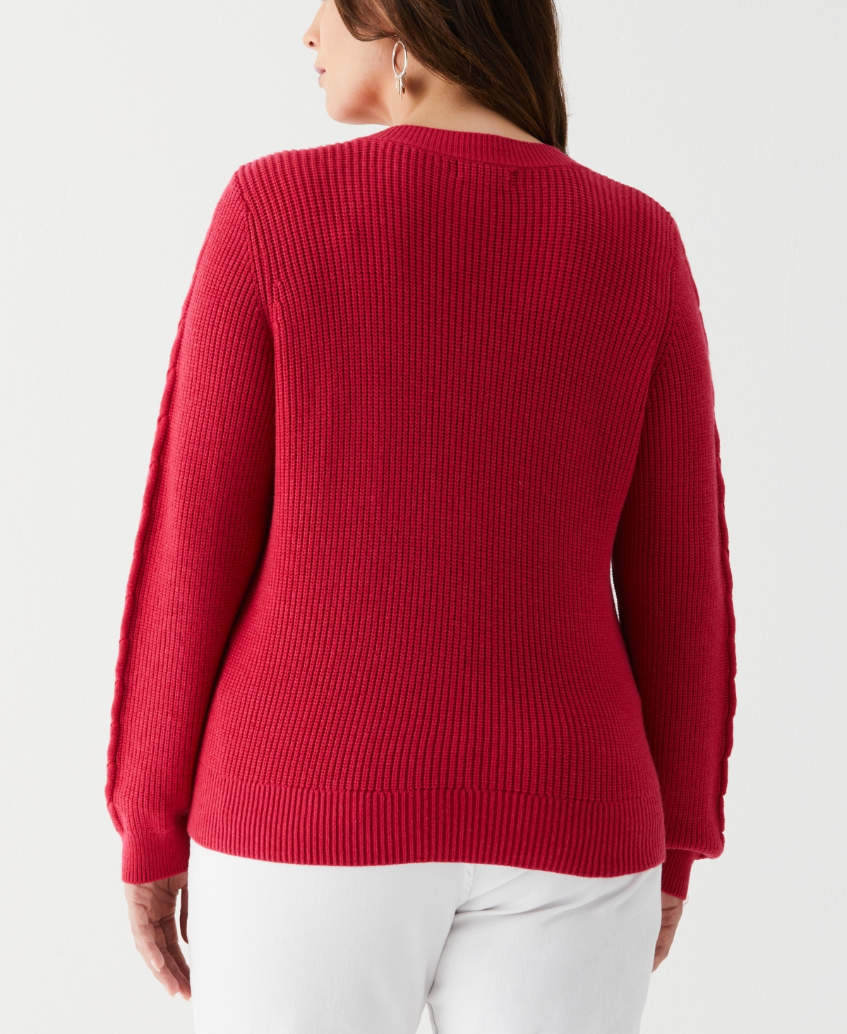 Ella Rafaella Plus Size Cable Knit V-Neck Long Sleeve Sweater