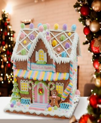 8.07-Inch Battery Operated LED Lighted Gingerbread Bubblegum Factory
