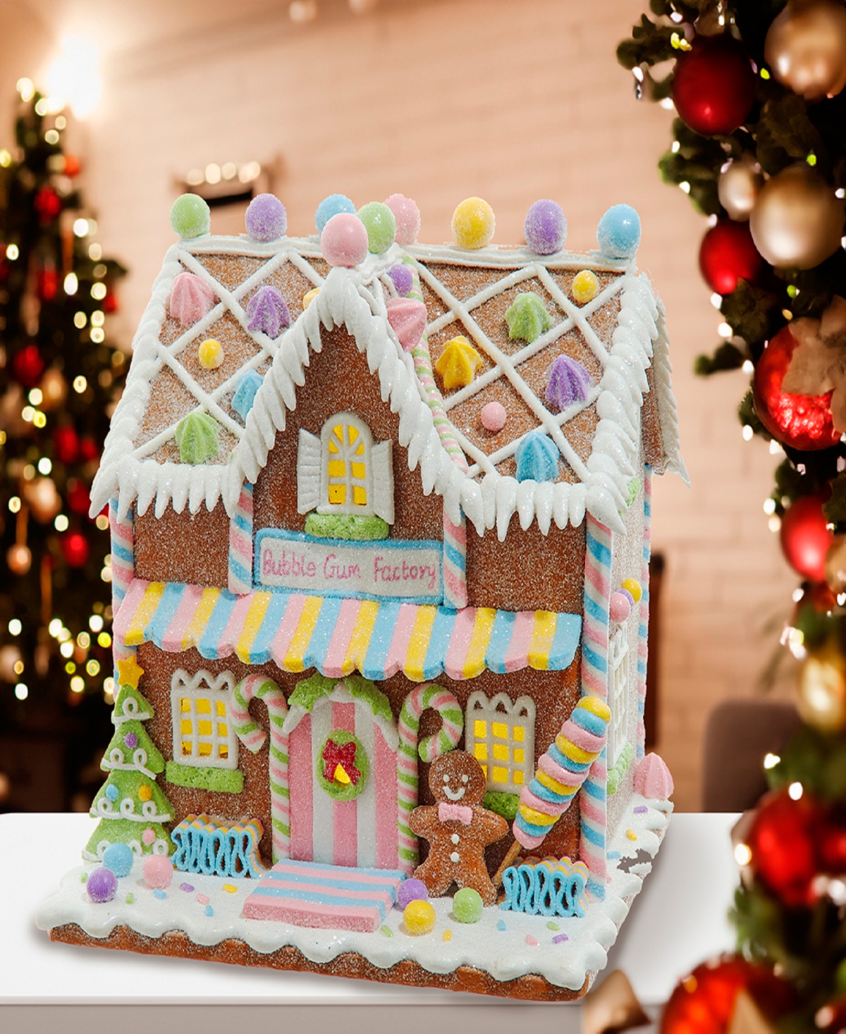 Kurt Adler 8.07-inch Battery Operated Led Lighted Gingerbread Bubblegum Factory In Multicolored