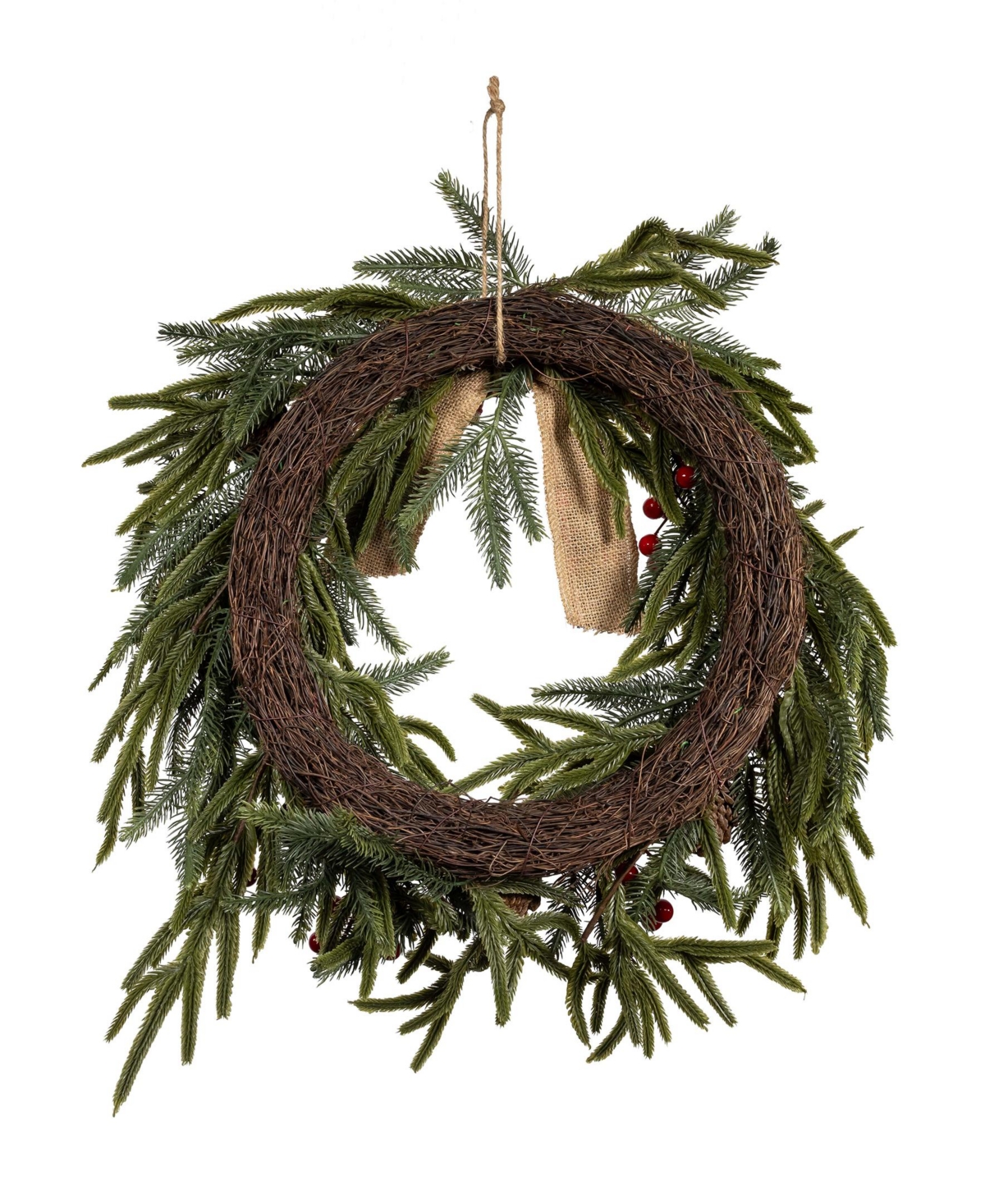 Kurt Adler 24-Inch Unlit Berries and Pinecone Rattan Wreath
