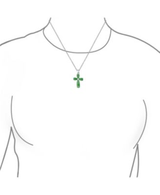 Timeless Fashion Black Onyx Green Jade Cross Pendant Necklace in Sterling Silver