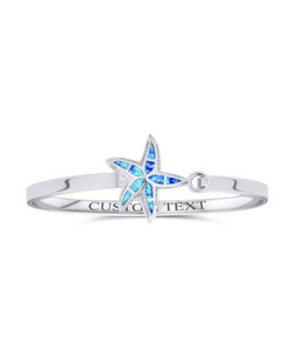 Nautical Beach Starfish Synthetic Blue Opal Bangle Bracelet Sterling Silver